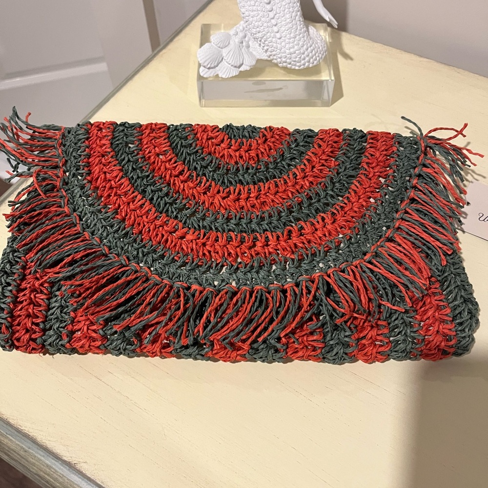 Handcrafted Red and Green Fringe Clutch